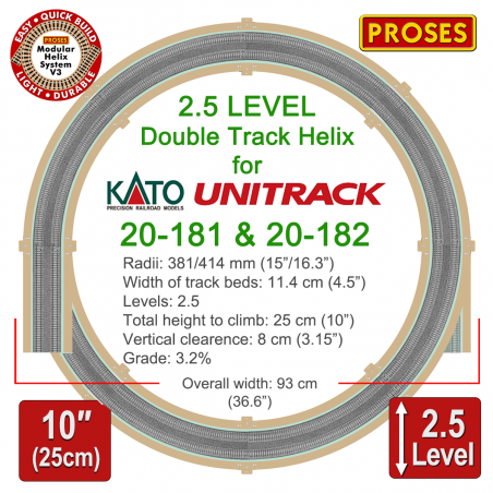 Smart Eco Helix for KATO 20-181 Double Tracks 2.5 Levels - Height: 25cm/100"