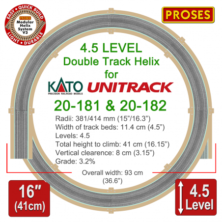 Smart Eco Helix for KATO 20-181 Double Tracks 4.5 Levels - Height: 41cm/16"